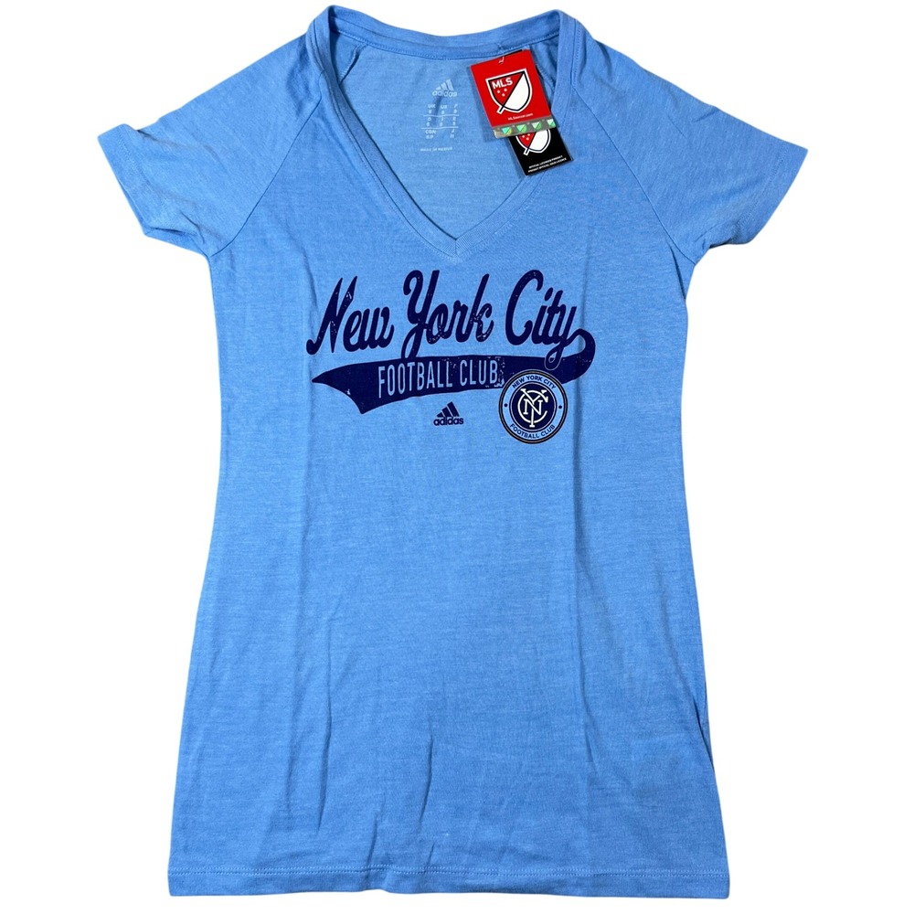 Adidas NYCFC New‎ York City Football Club Womens V-Neck T-Shirt Blue Small 16